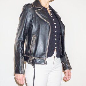 Calvin Klein Black Genuine Leather Jacket Zipper Size Small